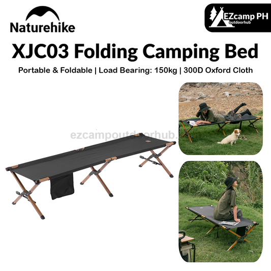 Naturehike XJC03 Folding Camping Bed Portable Ultralight Sleeping Army Cot With Side Storage Bag 150kg Max Load X-Type Aluminum Alloy Support Outdoor