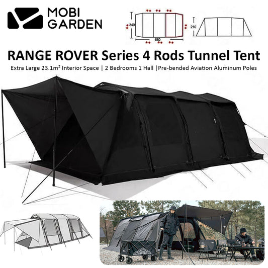 Mobi Garden RANGE ROVER Series 4 Rods Black Tunnel Type Camping Tent 23.1m² Extra Large Space for 8-10 Person 2 Bedrooms & 1 Living Room Aviation