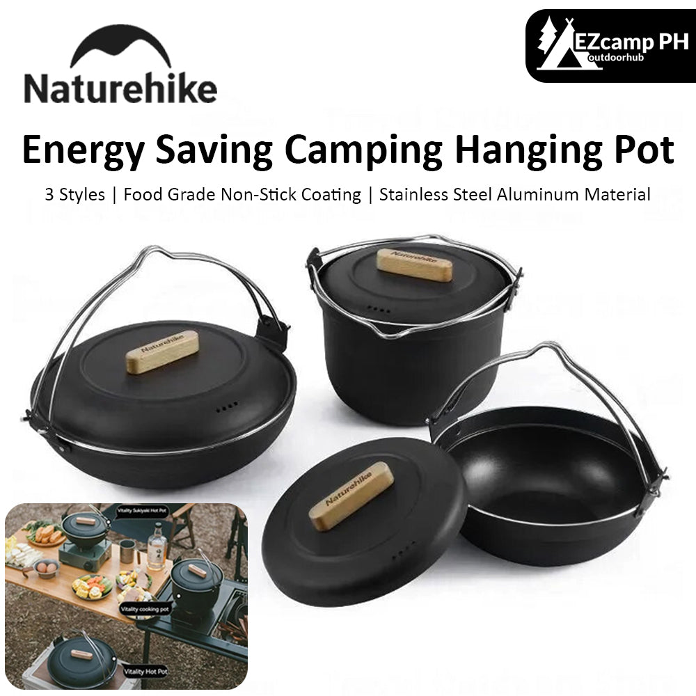 Naturehike Energy Saving Hanging Pot Outdoor Camping Stainless Steel Aluminum 3 Styles with Storage Bag Cooking Non-Stick Deep Fryer Pan Rice Soup Stew Cookware Nature Hike