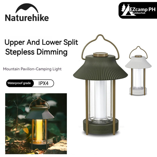 Naturehike MOUNTAIN PAVILLION Outdoor LED Lantern Light Camping Atmosphere Ambient Lighting IPX4 Waterproof 20-200 Lumens USB C Charging 4000mAh Battery up to 55H Lamp Warm White Nature Hike