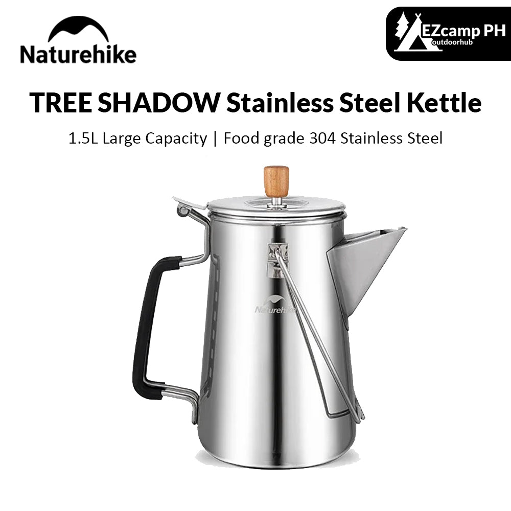 Naturehike TREE SHADOW 304 Stainless Steel 1.5L Kettle Boiling Water Tea Coffee Pot Camping Outdoor Picnic Hanging Teapot Food Grade Cookware Utensil Nature Hike