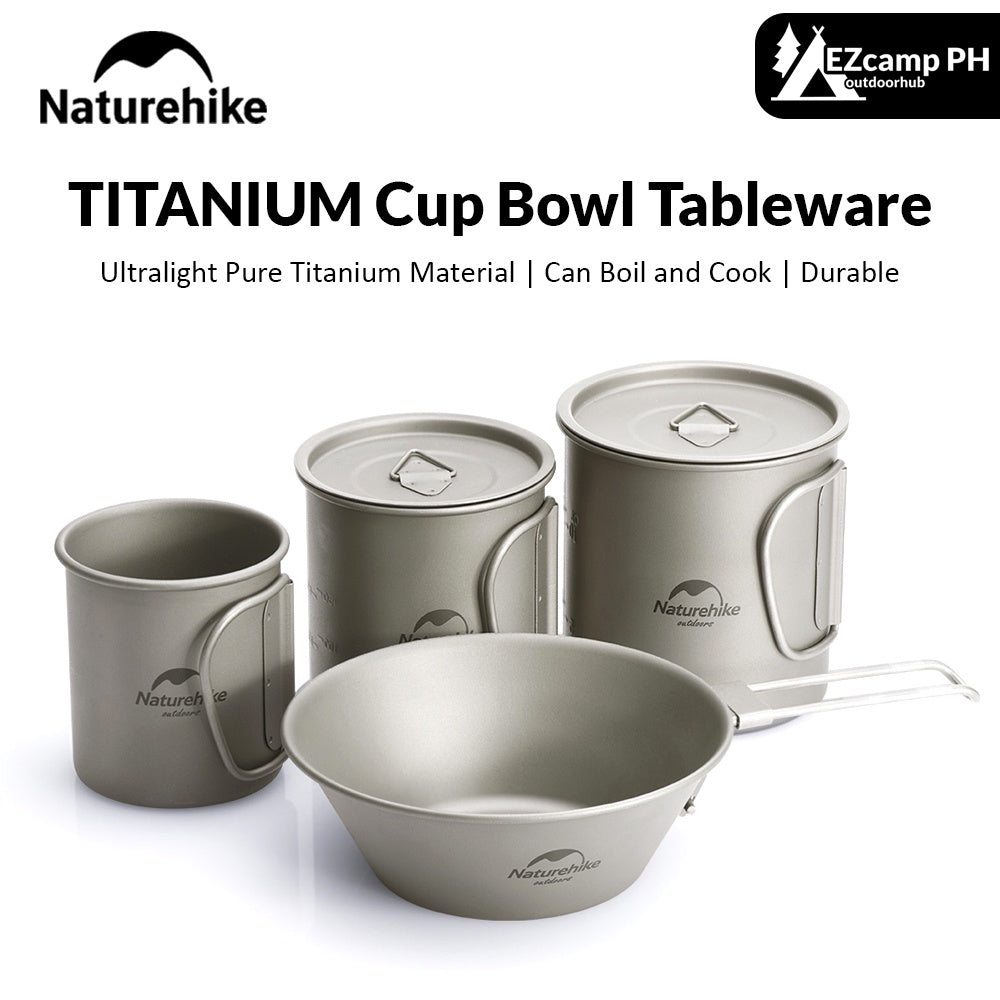 Naturehike 200 300 450 600 ML Ultralight Titanium Cup Shera Bowl Outdoor Camping Picnic Water Coffee Cup Mug Camp Kitchen Table Ware with Lid Cover Foldable Handle Nature Hike