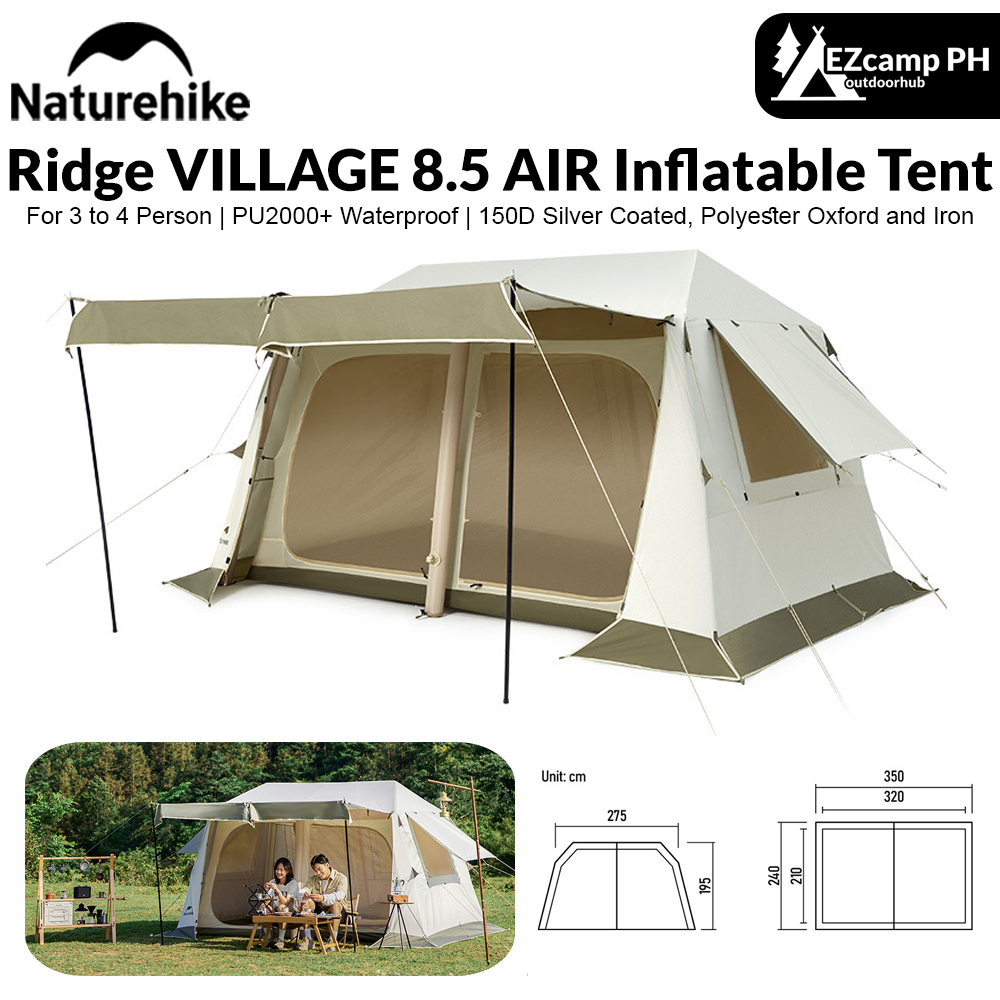 Naturehike Ridge VILLAGE 8.5 AIR Inflatable Tent for 3 to 4 Person Outdoor Camping Portable Rain and Sun Protection Tent Waterproof Windproof Camp Shelter Nature Hike VILLAGE 8.5