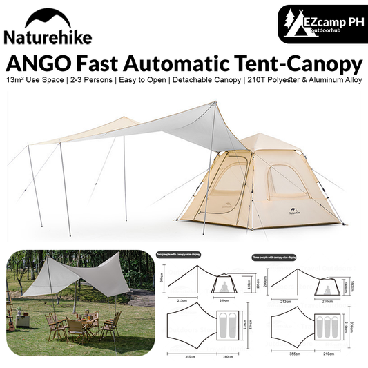 Naturehike ANGO Fast Automatic Tent Detachable Canopy Awning Tarp For 1 to 3 Persons Quick Open Camping Tent Sunshade Tarp All-In-One Pop Up Family For Outdoor Beach Garden Hiking Nature hike