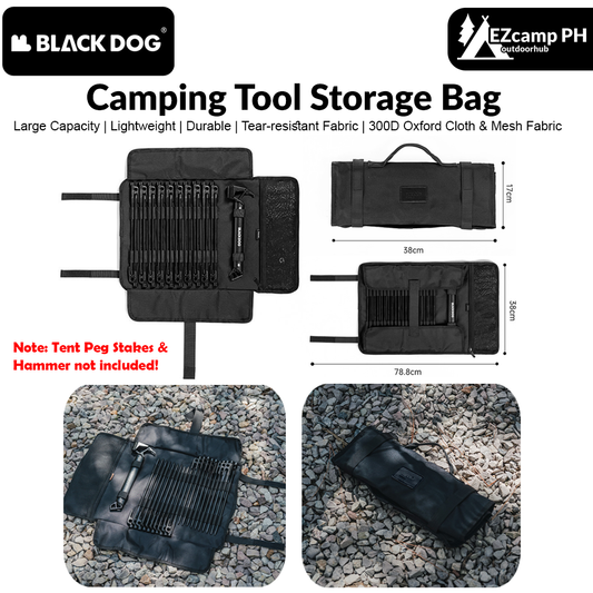 BLACKDOG Camping Equipment Tent Peg Stakes Ground Nails Hammer Tool Storage Bag Case Portable Outdoor Ground Nail Storage Bag Camping Tent Accessories Bag Ground Nail Storage Hiking Travel Heavy Duty Original Black Dog