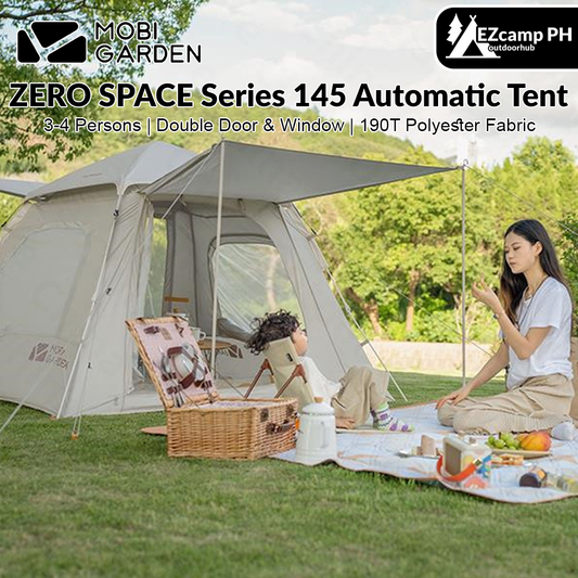 Mobi Garden ZERO SPACE Series 145 Automatic Tent Outdoor 3-4 Persons Large Space Family Park Tent Fiberglass Pole Three Season Easy To Build Hiking Camping Travel Picnic Beach Heavy Duty Original MobiGarden