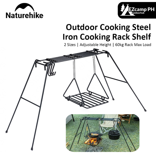 Naturehike Camping Wrought Iron Shelf Portable Multifunctional Triangle Hanging Rack Outdoor Hang Pot Cooking Grilling BBQ Grill Adjustable 2 Sizes