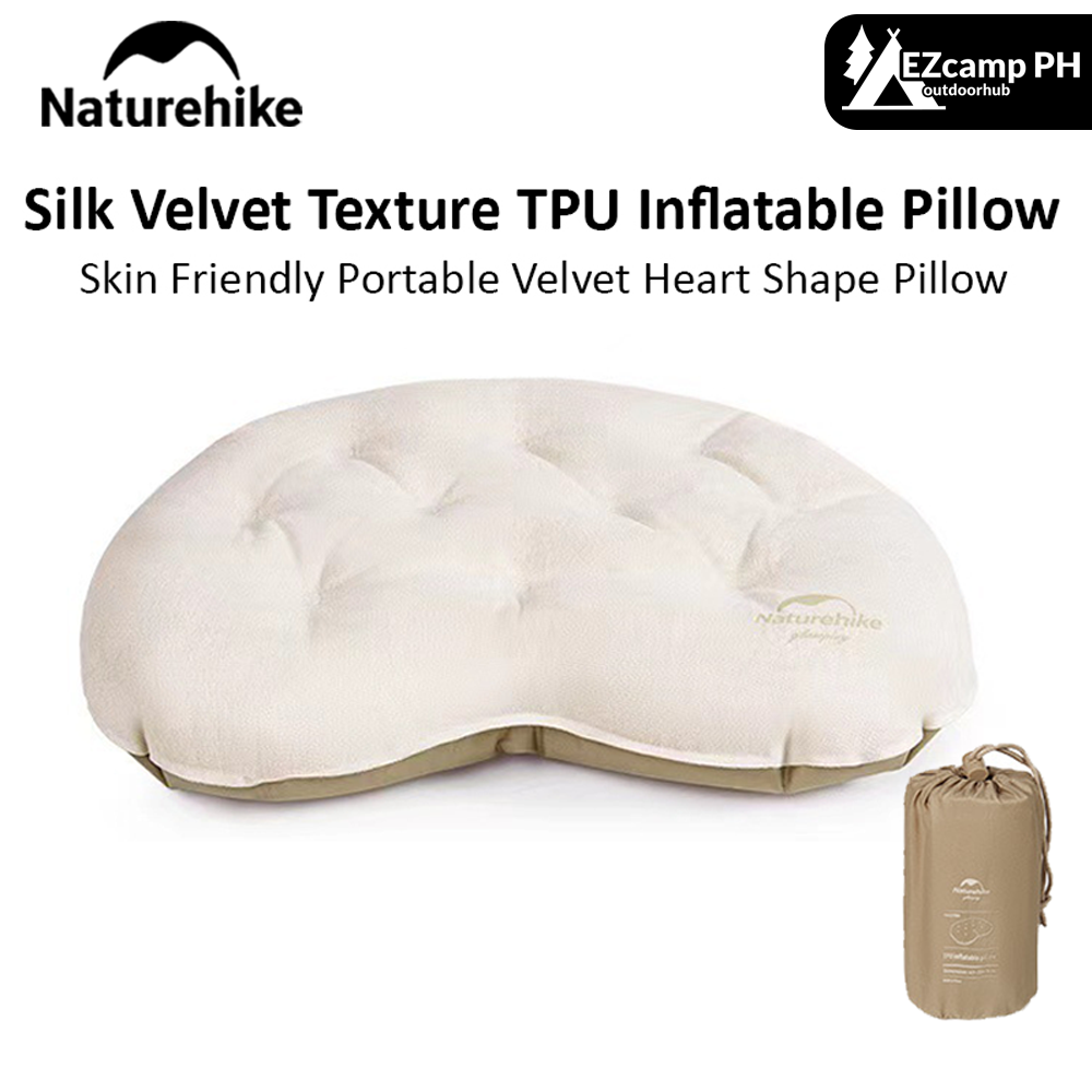 Naturehike Camping Pillow TPU Silk Velvet Heart Shaped Premium Inflatable Ultralight Portable Travel Air Pillow Sleeping Pillow Outdoor Neck Pillow