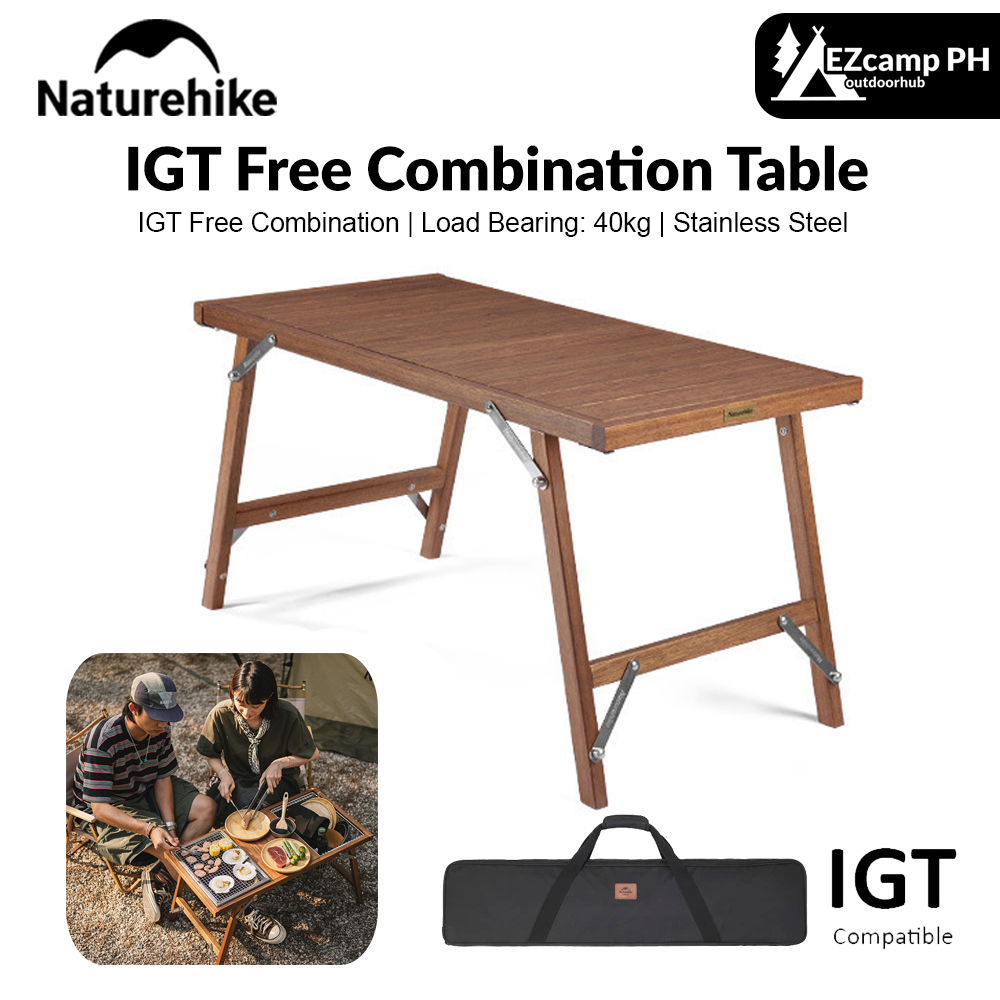 Naturehike IGT Compatible Free Combination Premium Wood Folding Table Outdoor Camping Portable Teak Wooden BBQ Grill Stove Integrated Foldable Table