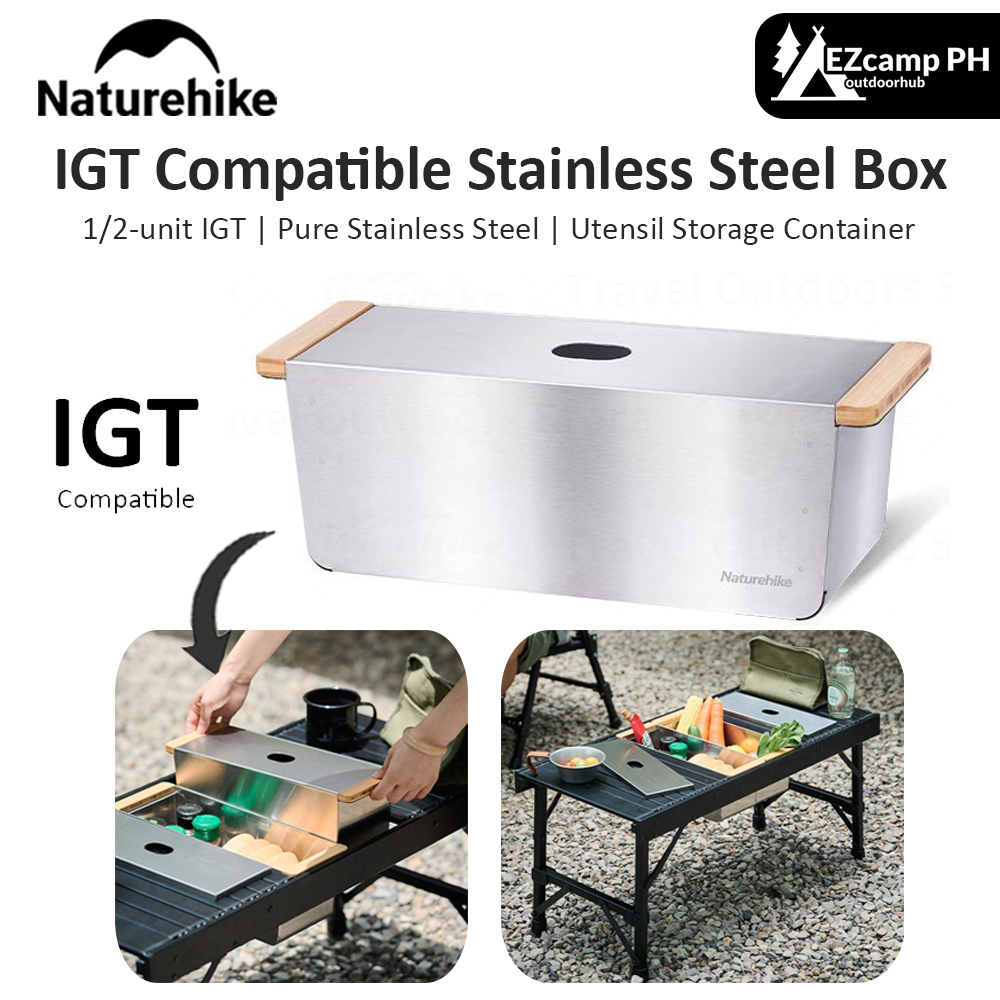 Naturehike IGT Compatible 304 Stainless Steel 4L Storage Container Box 1/2 Unit IGT Kitchenware Utensil Drying Drain Rack Outdoor Kitchen Camping