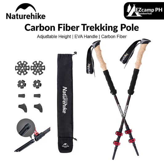 Naturehike FAR WIND Series Carbon Fiber Trekking Pole Telescopic Cork Handle Stick Trek Walking Light Weight Walk Rod Pole Men Woman Folding Equipment