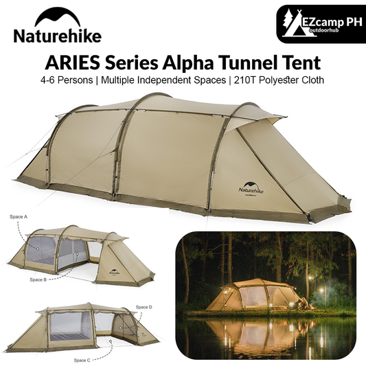 Naturehike ARIES Series ALPHA Outdoor Tunnel Type Camping Glamping Tent PU2000mm 4 to 6 Person Family Tent One Bedroom One Living Room 4 Seasons