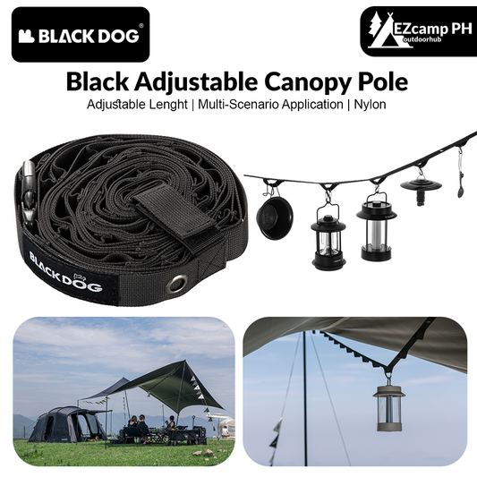 BLACKDOG by Naturehike Black Adjustable Canopy Pole Hanging Rope Nylon Lanyard Hang Camping Utensils Lamp Lantern Lights Cookware up to 6.1m Length Portable for Awning Shelter Black Dog Nature Hike