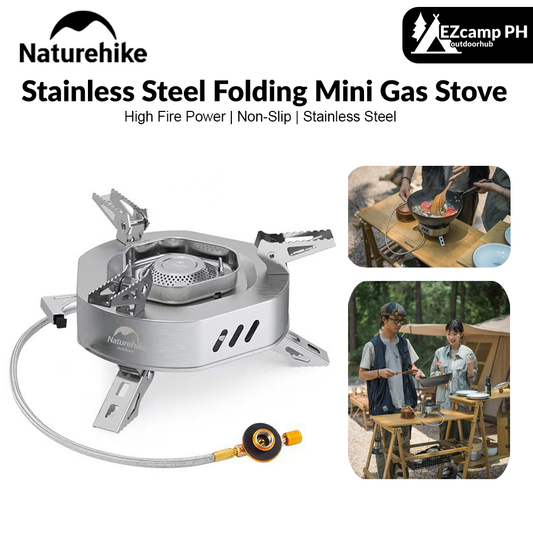 Naturehike Stainless Steel Folding Mini Gas Stove 4400W Fire Power Portable Ultralight Foldable Butane Gas Foldable Cooking Burner With Storage Bag For Screw Type Butane Canister Camping Hiking Picnic Beach Travel Orginal Nature Hike