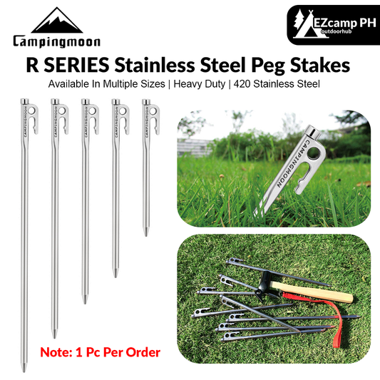 CAMPINGMOON R SERIES Stainless Steel Peg Stakes Camping Portable Lightweight Tent Wind Rope Peg Stakes Ground Nail Pegs Outdoor Hiking Picnic Travel Heavy Duty Original Camping Moon 1pc Per Order