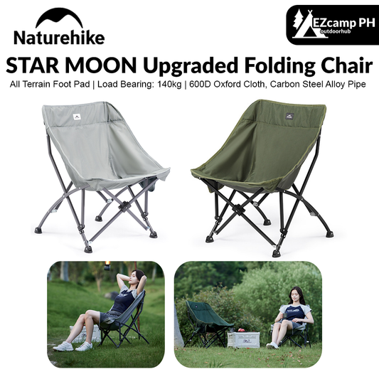 Naturehike STAR MOON Upgraded Folding Chair Outdoor Portable Lightweight Foldable Travel Fishing Seat Camping Chair Upgraded Version 1.1 Carbon Steel Alloy Up To 140kg Max Load 600D Oxford Hiking Picnic Travel Heavy Duty Original Nature Hike