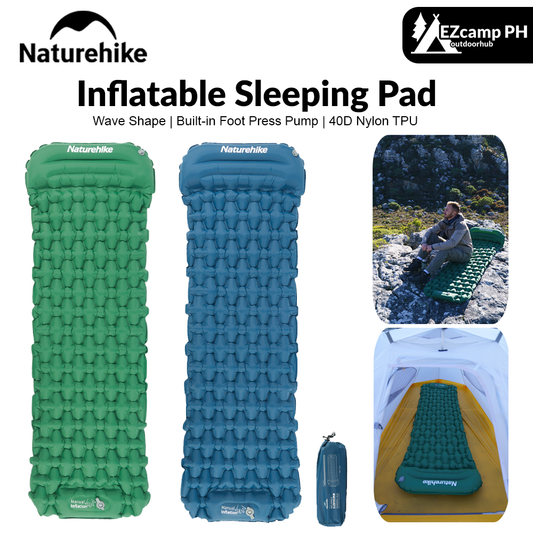 Naturehike Inflatable Sleeping Pad Outdoor Portable Lightweight Air Inflatable Sleeping Pad Easy Foot Step Inflation TPU Nylon Air Bed With Pillow Single Mat Built In Pump Waterproof Camping Hiking Picnic Travel Heavy Duty Original Nature Hike