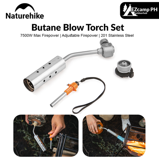 Naturehike Butane Blow Torch Set Portable Lightweight Multifunctional Stove Long Igniter Powerful 7500W Flame Firepower Blowtorch For BBQ With Screw To Nozzle Type Adaptor And Igniter Outdoor Camping Hiking Cooking Burner Picnic Original Nature Hike