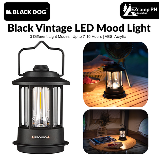 BLACKDOG Black Vintage LED Mood Light Outdoor Portable Lightweight Multipurpose Camping Retro Lantern Atmosphere Ambient Lighting Lamp Light USB Charge LED 170 Lumens Waterproof Camping Hiking Beach Picnic Travel Original Black Dog