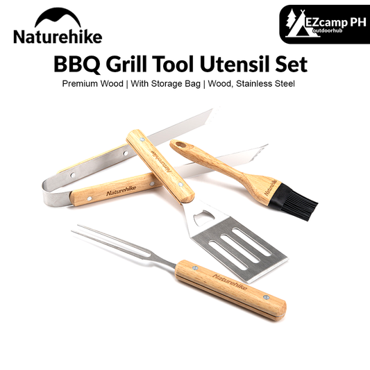 Naturehike Stainless Steel BBQ Grill Tool Utensil Set Spatula Fork Clip Charcoal Tong Oil Brush Outdoor Camping Picnic with Portable Storage Grilling