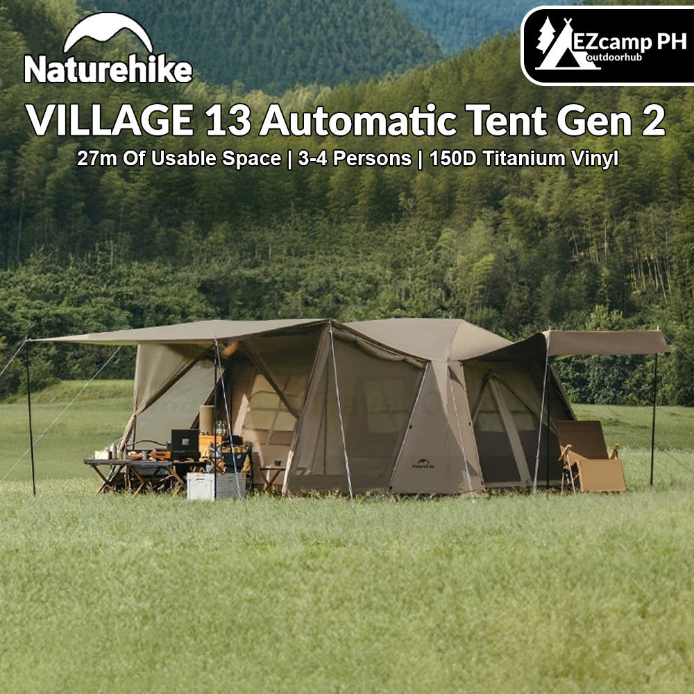 (Pre-Order) Naturehike VILLAGE 13 Automatic Tent Gen 2 Luxury Glamping Flagship Edition Upgraded Automatic Tent 4P Family Travel 150D Titanium Vinyl Pop Up Cabin Tent Camping Hiking Outdoor Travel Heavy Duty Original Nature Hike