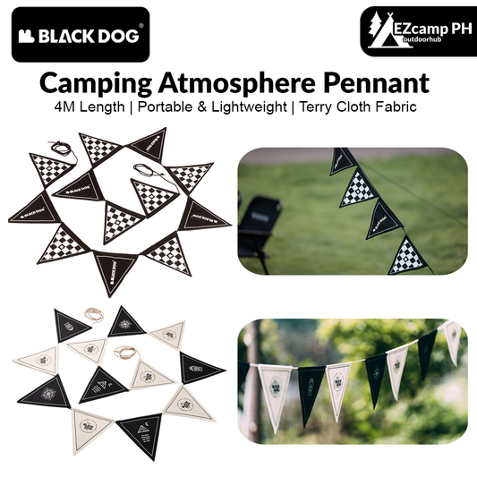 BLACKDOG Camping Atmosphere Pennant Portable Lightweight String Decor 12 Flag 4M Wind Canopy Awning Pole Rope Hanging Triangular Flag Festival Party Decoration Hanging Brand Banner White Black Camping Hiking Picnic Beach Travel Original Black Dog