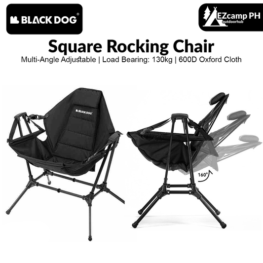 BLACKDOG Black Square Rocking Chair Portable Ultralight Steel Aluminum Oxford Cloth Kids Adult Size 130kg Max Load Folding Relax Recline Swing Seat