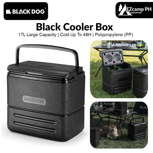 BLACKDOG Black Cooler Box Portable Lightweight Multipurpose 17L Large Capacity Ice Foods Drinks Hot/Cold Storage Box Cool Up To 48H Chiller Camping Hiking Picnic Beach Travel Outdoor Heavy Duty Original Black Dog