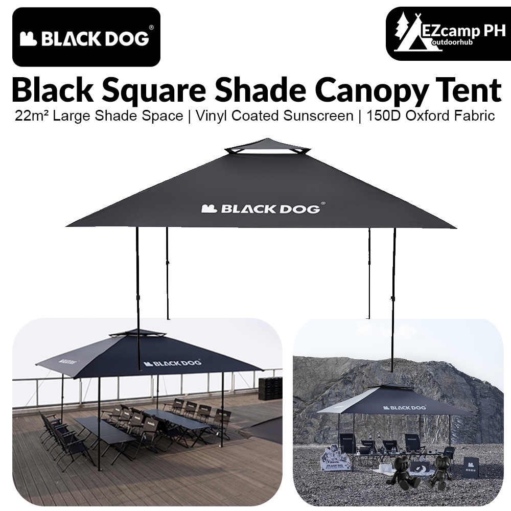 BLACKDOG Black Square Shade Canopy Tent Portable Folding Awning Pergola Vinyl Coated Waterproof UPF50+ Sunscreen 22m² Extra Large Shade Space Outdoor Heavy Duty Foldable Umbrella Gathering Car Camping Adjustable Height Heavy Duty Original Black Dog