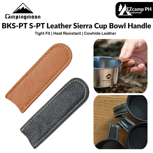 CAMPINGMOON BKS-PT S-PT Leather Sierra Cup Bowl Handle Portable Black Cowhide Cover Holster Heat Resistant Case Camping Hanging Shera Tableware