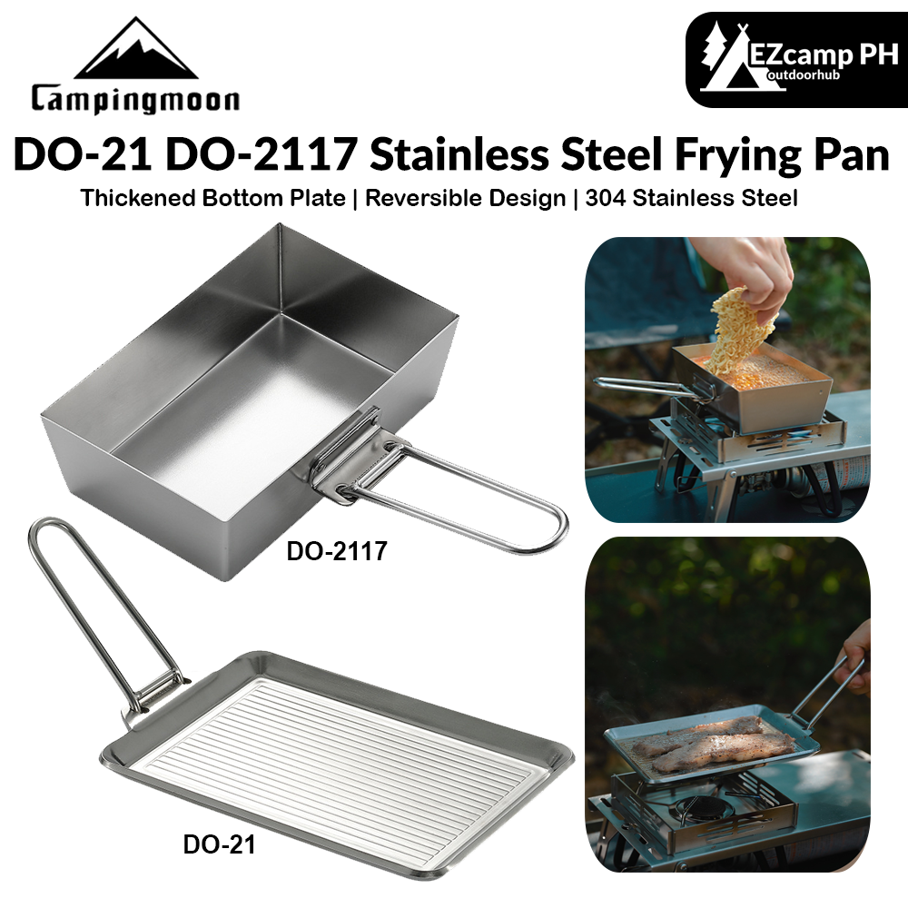 CAMPINGMOON DO-21 DO-2117 Stainless Steel Frying Pan Outdoor Cookware Pot Utensil Deep Fryer With Bag Optional Cover Reversible Detachable Handle