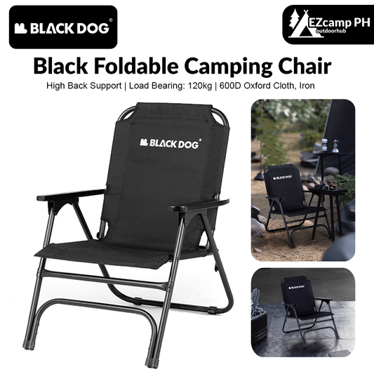 BLACKDOG Black Foldable Camping Chair Portable Ultralight Single Folding Seat Stool Upgraded Oxford Steel 120kg Max Load High Back Support Armchair