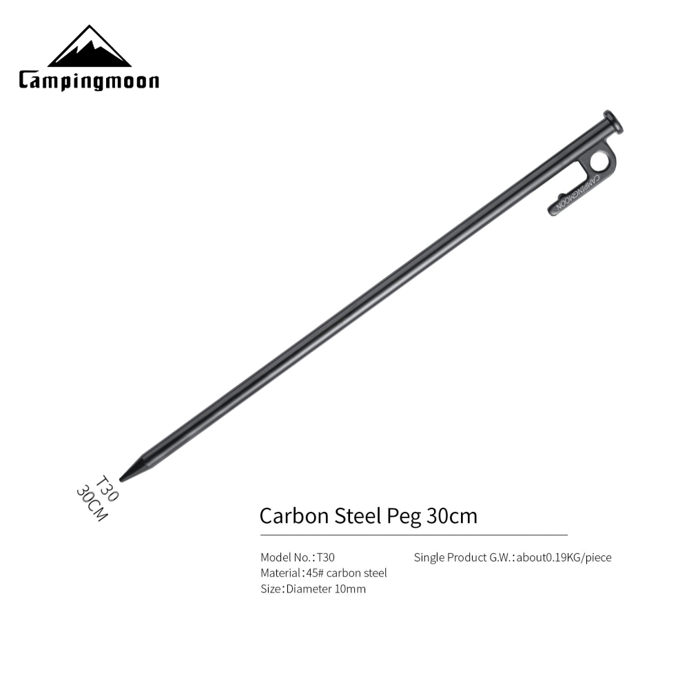 CAMPINGMOON T Series Black Carbon Steel Camping Tent Wind Rope Peg Stakes Ground Nail Pegs Heavy Duty 15 20 25 30 35 40 cm Camping Moon 1pc Per Order