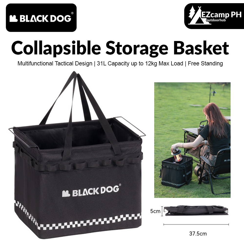 BLACKDOG Black Travel Storage Basket 31L Collapsible Multifunctional Tactical Design Portable Bag 12kg Max Load Outdoor Camping Equipment Folding Foldable Storage Organizer Box Black Dog