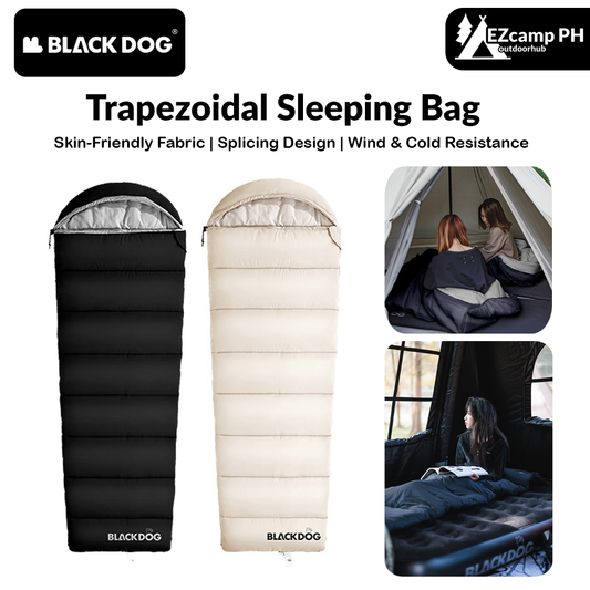 BLACKDOG Trapezoidal Sleeping Bag All 4 Season Camping 1 Person Spliced Envelope Type With Hood Waterproof Blanket Quilt Hooded Shawl Mat Pad Black Dog