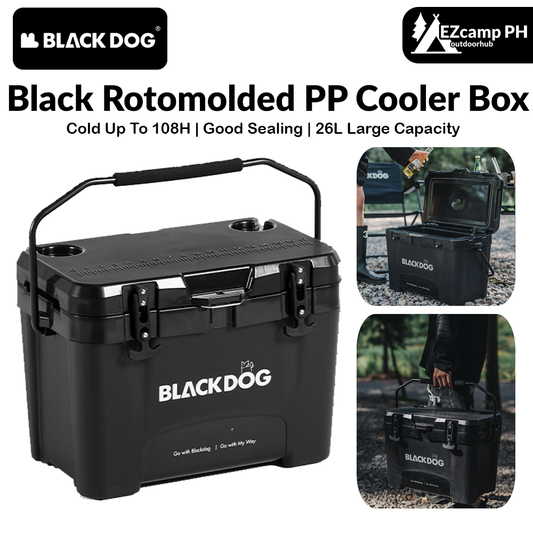 BLACKDOG 26L Rotomolded Black PP Cooler Box Cold Up To 108H Camping Outdoor Ice Food Drink Insulated Storage Chest Heavy Duty Original Black Dog