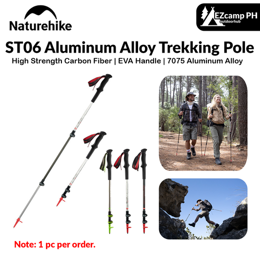 Naturehike ST06 Aluminum Alloy Trekking Pole Outdoor Stick Rod Telescopic Mountaineering Camping Trekking Trek Pole 3-Section Externally Locked