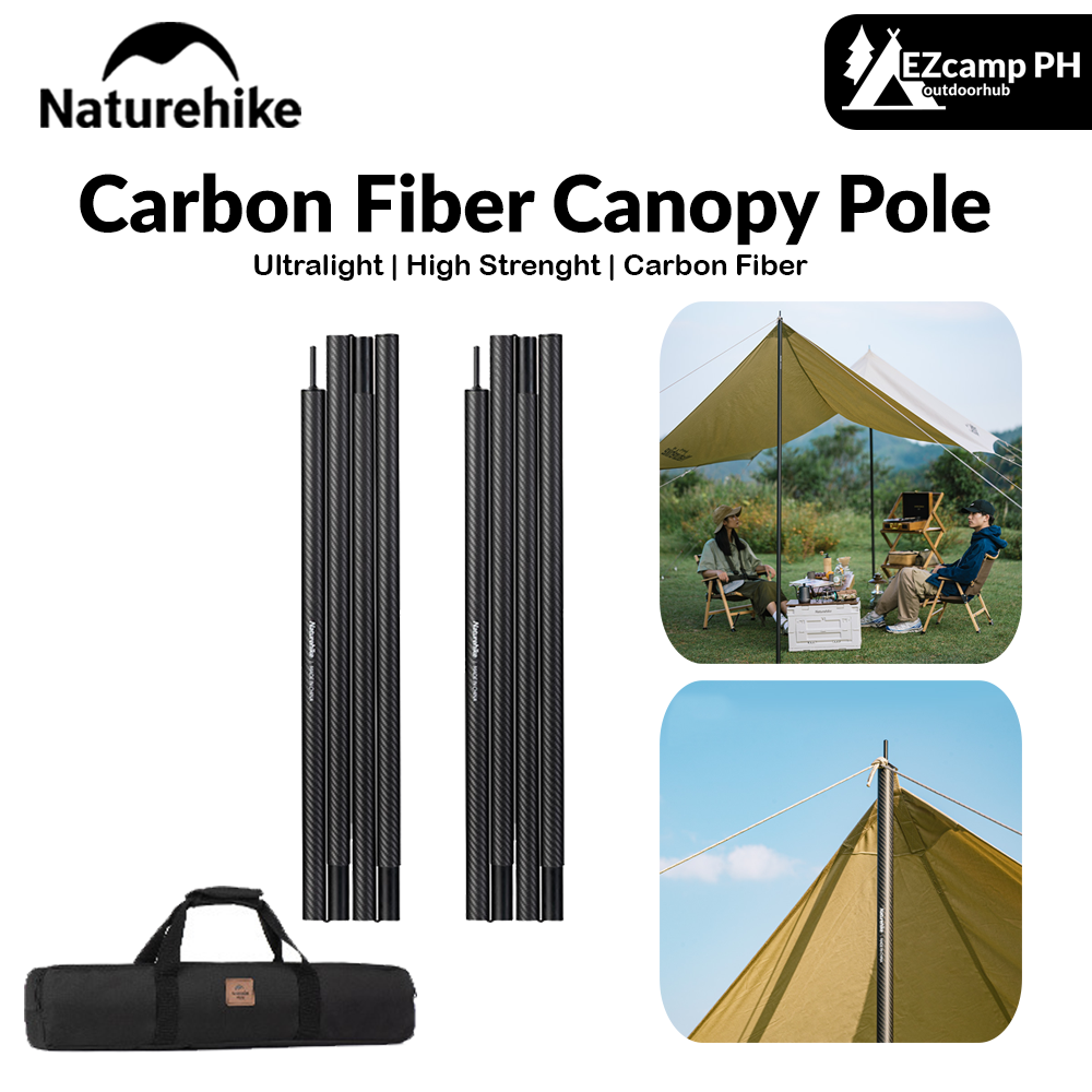 Naturehike Carbon Fiber Canopy Pole Portable Ultralight 2pcs Set 2.4m Awning Canopy Tarp Tent with Storage Bag Premium each Pole 4 Section Folding