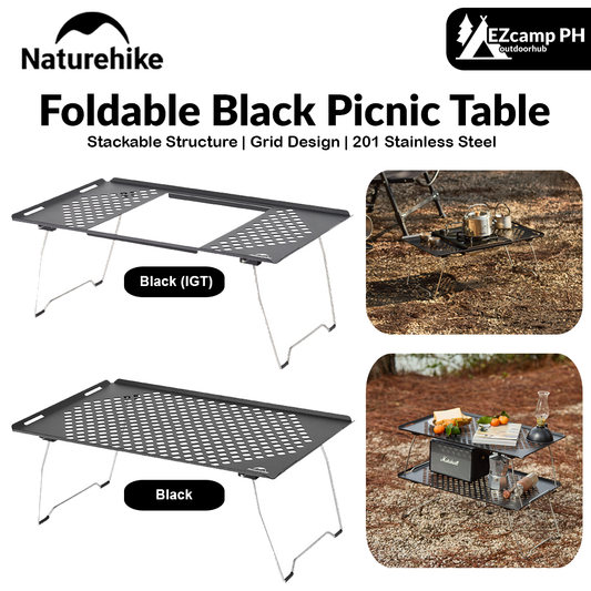 Naturehike Foldable Black Picnic Table Portable Stainless Steel IGT Stove Grill Accessories Compatible Stackable Multi-Layer Expandable Camping Table