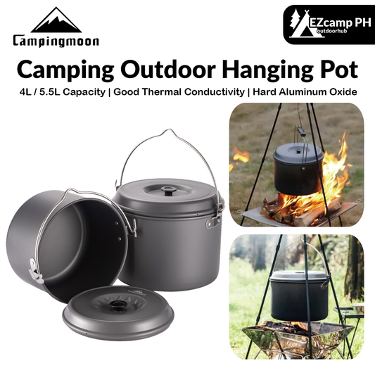 CAMPINGMOON Outdoor Hanging Pot Small Large Camping Ultralight Aluminum Cooking Hang Cookware Equipment for 5-8 Person 4L 5.5L