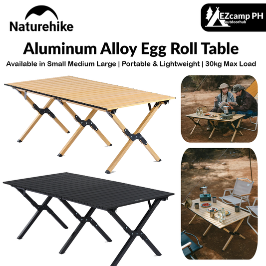 Naturehike Aluminum Alloy Egg Roll Table 3-Sizes Small Medium Large Ultralight 6063 Aluminum Alloy Outdoor Black Oak Color Picnic BBQ Foldable Table 30kg Max Load with Storage Bag Nature Hike