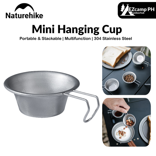 Naturehike Mini Hanging Cup 2pcs Set 50ml Stainless Steel Cup Outdoor Camping Coffee Espresso Sauce Bowl Mini Measuring Spoon Picnic Utensil Table