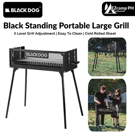 BLACKDOG Portable Standing Black Camping Charcoal BBQ Grill Stove with Storage Bag Outdoor Camping Folding Foldable 3 Level Adjustment Easy to Clean