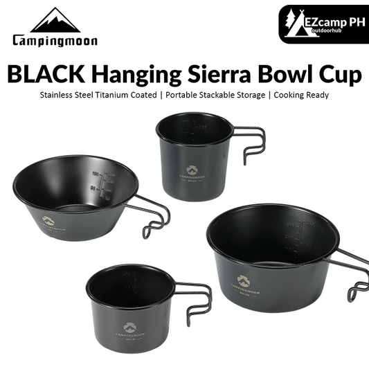 CAMPINGMOON BKS Series Black Stainless Steel Sierra Bowl Beer Coffee Tea Mug Shot Glass Titanium Coated Shera Hanging Cup Stackable Storage Utensil