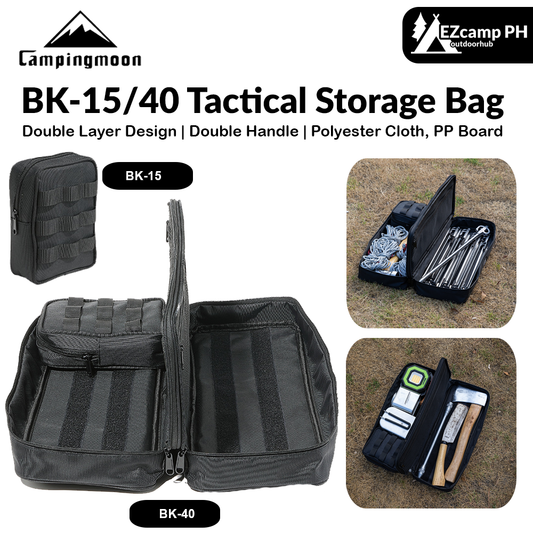 Campingmoon BK-15/40 Tactical Storage Bag Portable Outdoor Camping Equipment Tools Double Layer Storage Peg Stakes Hammer Rope Organizer Black Khaki