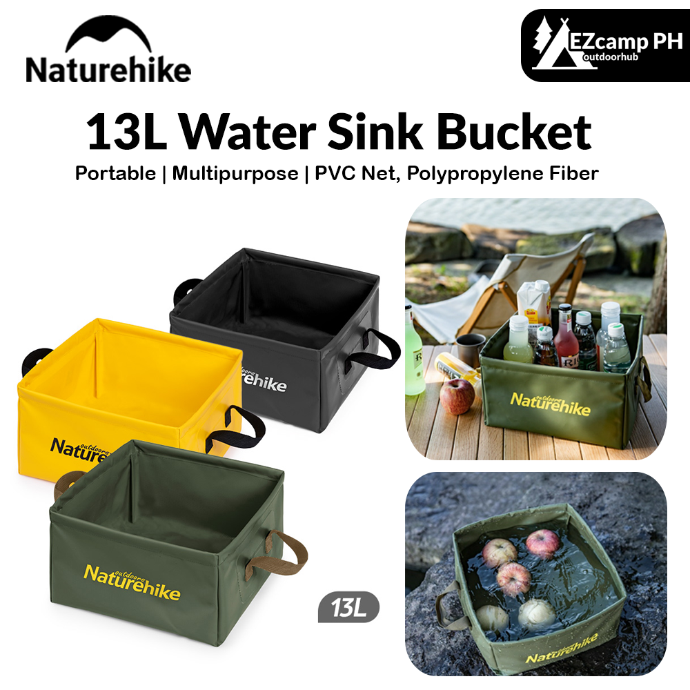 Naturehike 13L Water Sink Bucket Foldable Square Storage PVC Bag Travel Portable Collapsible Outdoor Folding Jug Durable Liquid Camp Camping Basin Pail Hiking Picnic Nature Hike