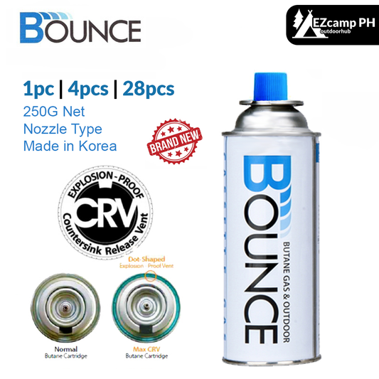 Brand New BOUNCE Butane Gas 1pc 4pcs Pack 28pcs Box LG-250 Cassette Portable Stove Fuel Nozzle Type CRV No Explosion Cartridge Canister Camping Original LG 250 NOT REFILL NOT RECYCLED