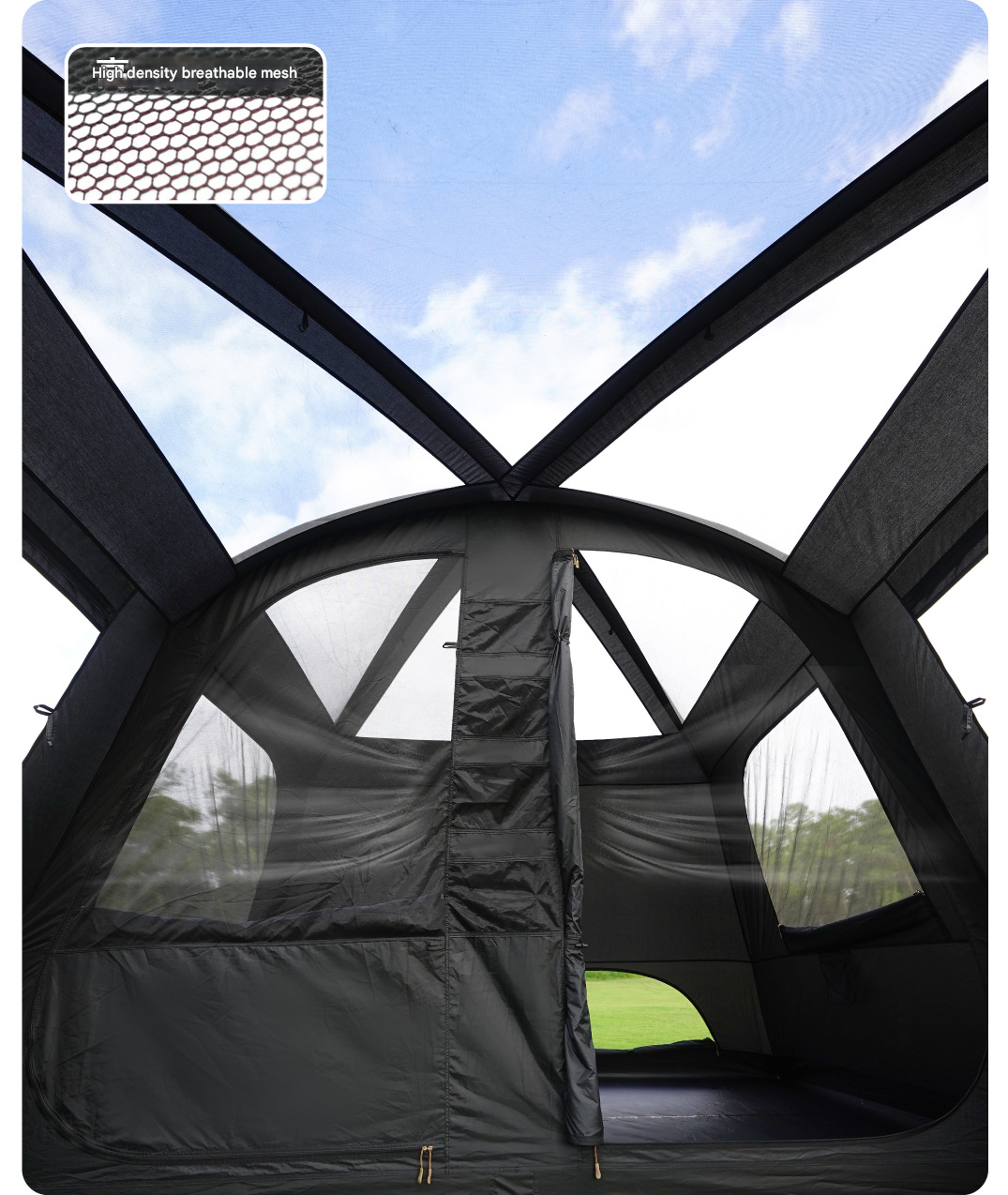 Vidalido POON SAAN PRO Portable 8-10 Person Banshan Villa Extra Large Semi-Automatic Cabin Style Black Tent Outdoor Camping 15m² Interior Space 2 Bedroom Waterproof 150D Titanium Silver Coated Sunscreen