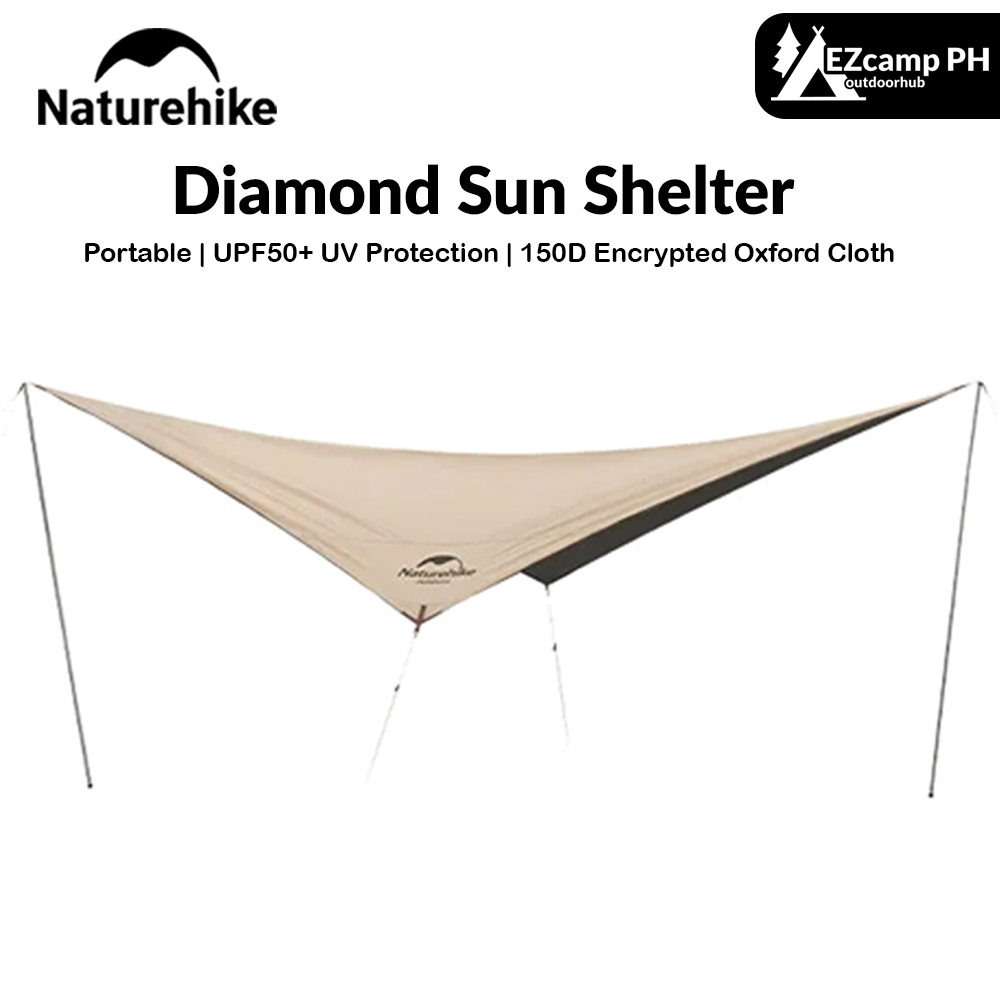 Naturehike Diamond Sun Shelter Portable Lightweight 3-4 Person Tarp Camping Outdoor Waterproof Canopy 6x4m 150D Windproof With 2.4m Pole UPF50+