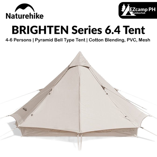 Naturehike BRIGHTEN Series 6.4 Blended Cotton Pyramid Bell Camping Glamping Tent 6.4m² Family Waterproof Outdoor Luxury Shelter for 4 to 6 Person Tipi